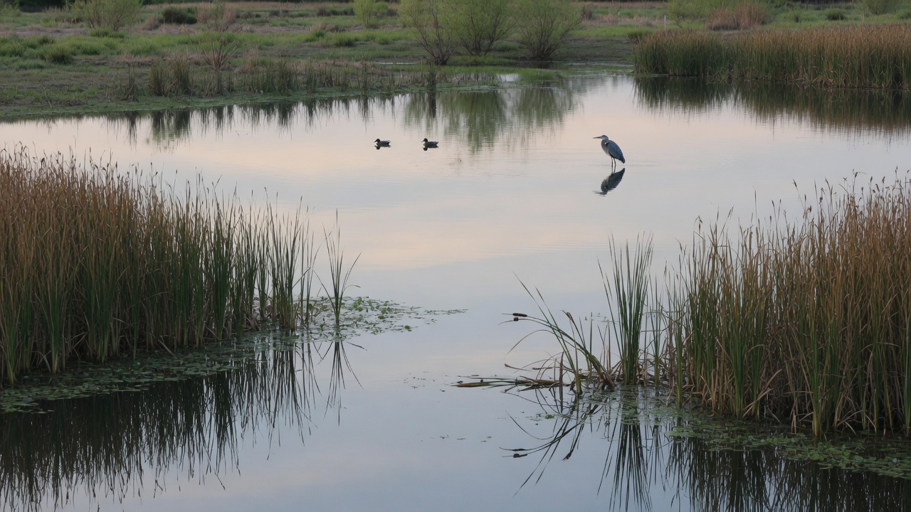 A restored wetland in morning light